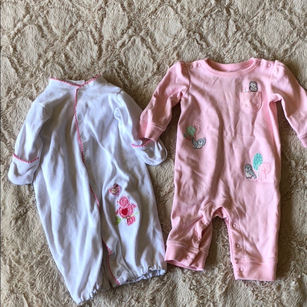 Lot of 2 baby girl long sleeve bird rompers